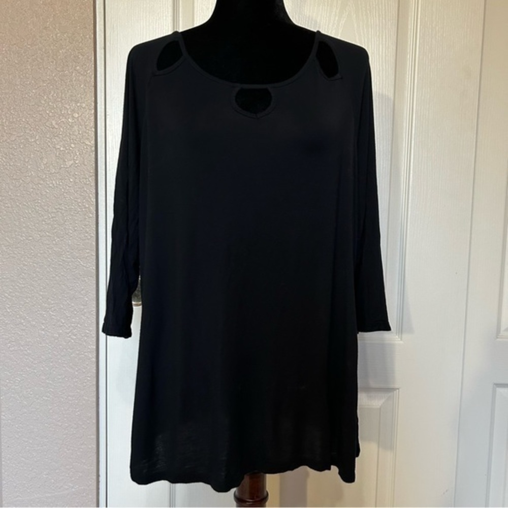 Lane Bryant Black Keyhole Neckline 3/4 Sleeve Blouse Size 18/20